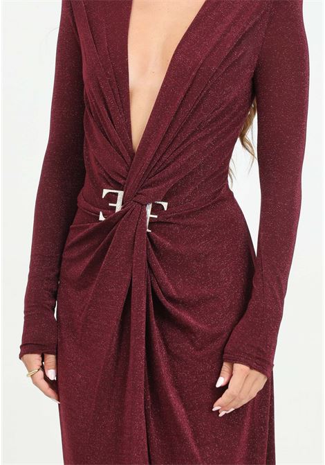 Abito lungo bordeaux da donna in jersey lurex con nodo e accessorio logo ELISABETTA FRANCHI | AB72447E2CG3